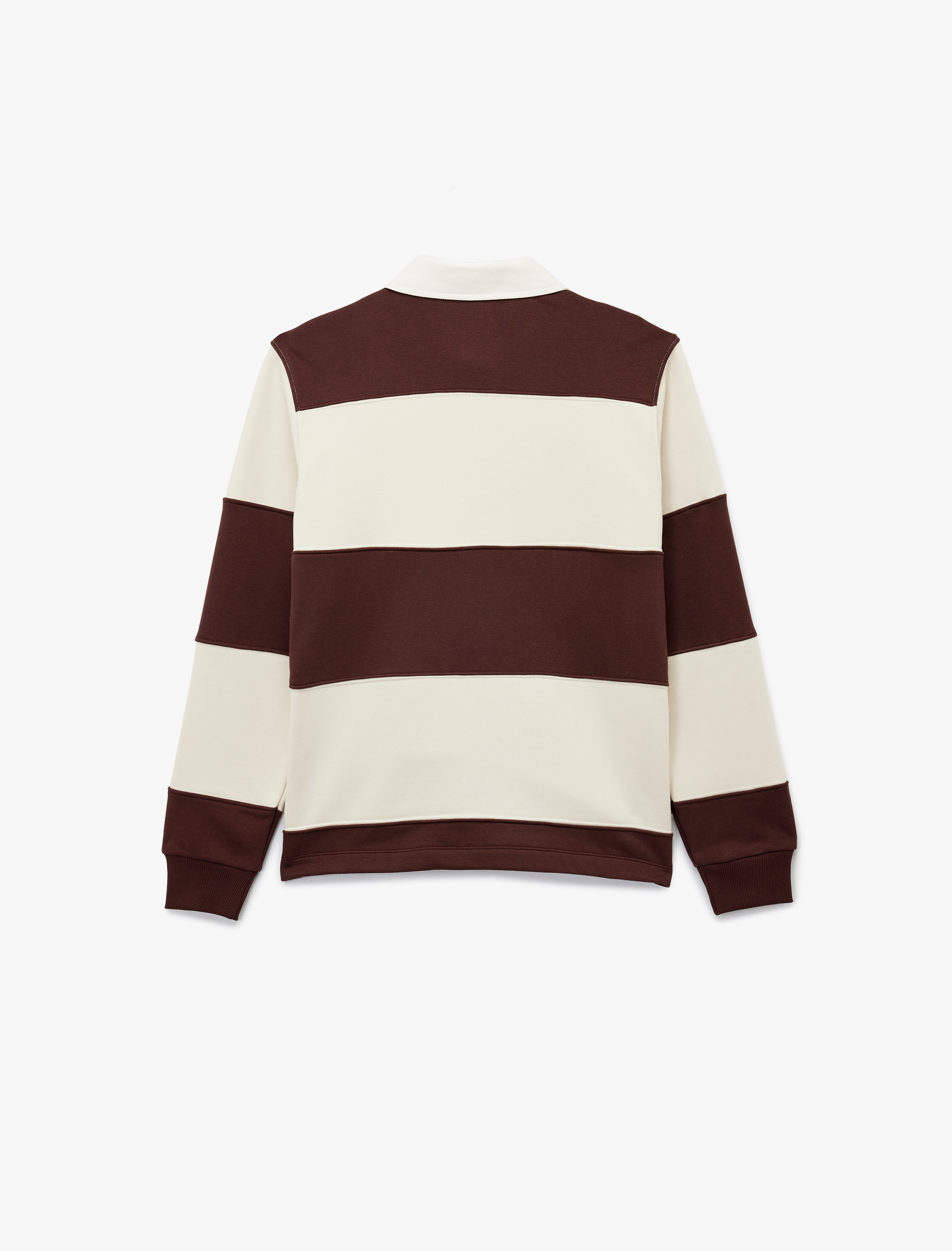 Koton Uzun Kollu Üç İplik Şardonlu Düğme Detaylı Çizgili Polo Yaka Sweatshirt görsel 5