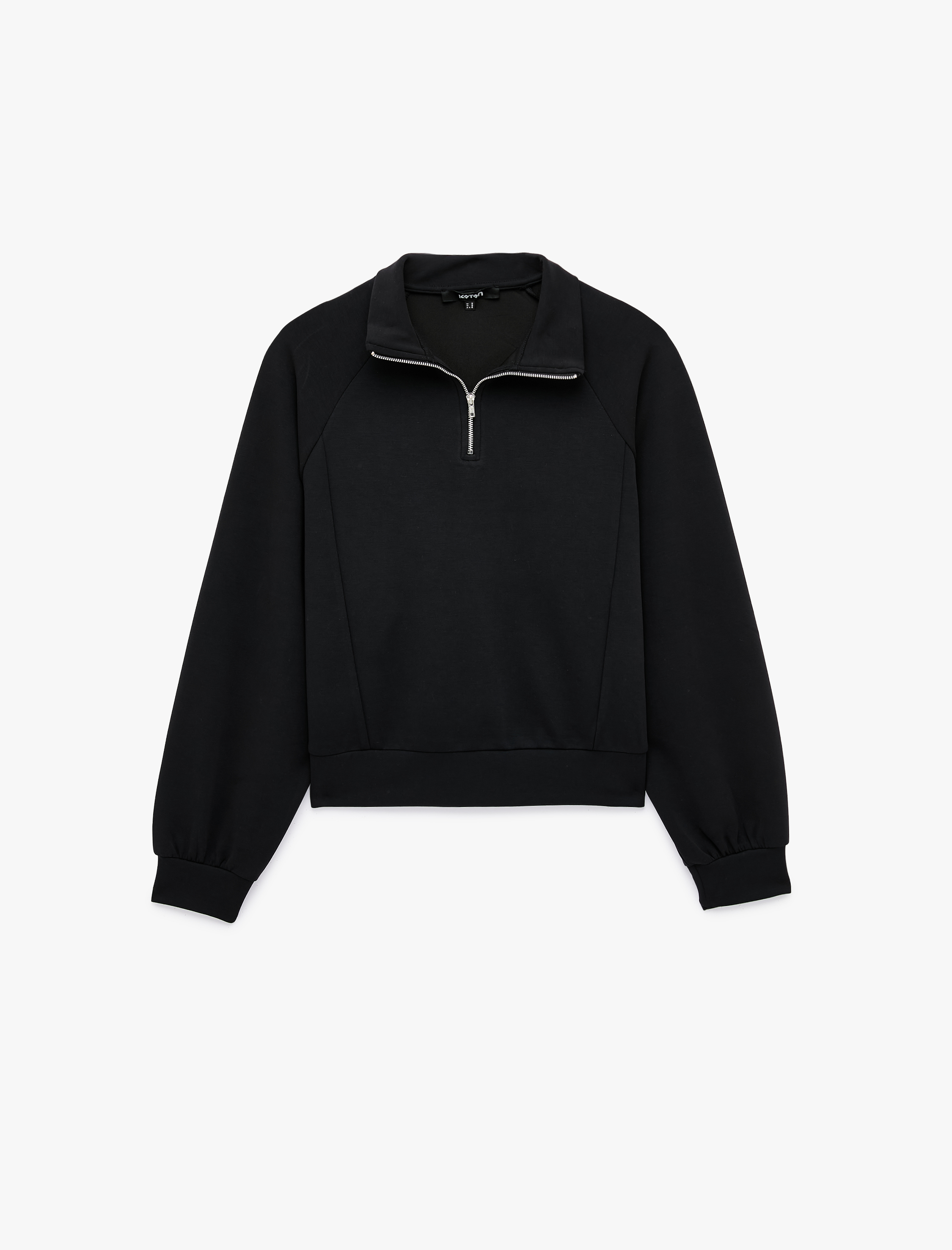   Modal Kumaş Regular Fit Uzun Kollu Dik Yaka Yarım Fermuarlı Sweatshirt