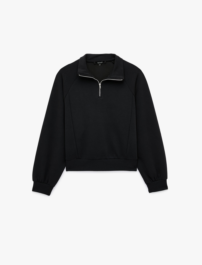  Modal Kumaş Regular Fit Uzun Kollu Dik Yaka Yarım Fermuarlı Sweatshirt