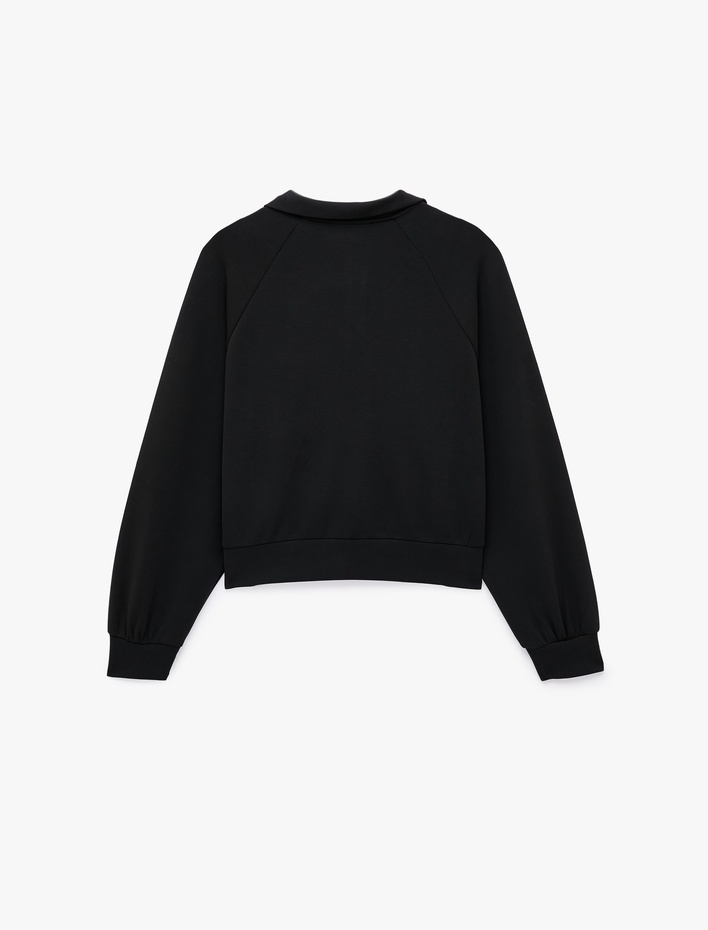  Modal Kumaş Regular Fit Uzun Kollu Dik Yaka Yarım Fermuarlı Sweatshirt