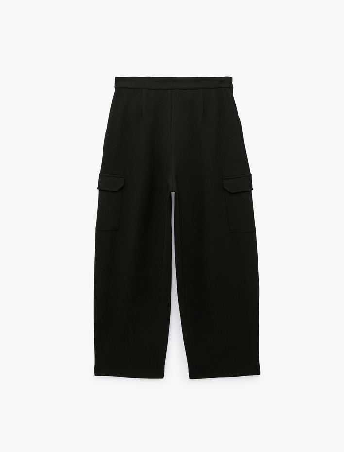  Cepli Pileli Geniş Paça Kargo Baggy Kumaş Pantolon