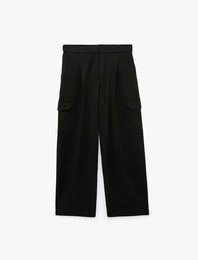 Cepli Pileli Geniş Paça Kargo Baggy Kumaş Pantolon