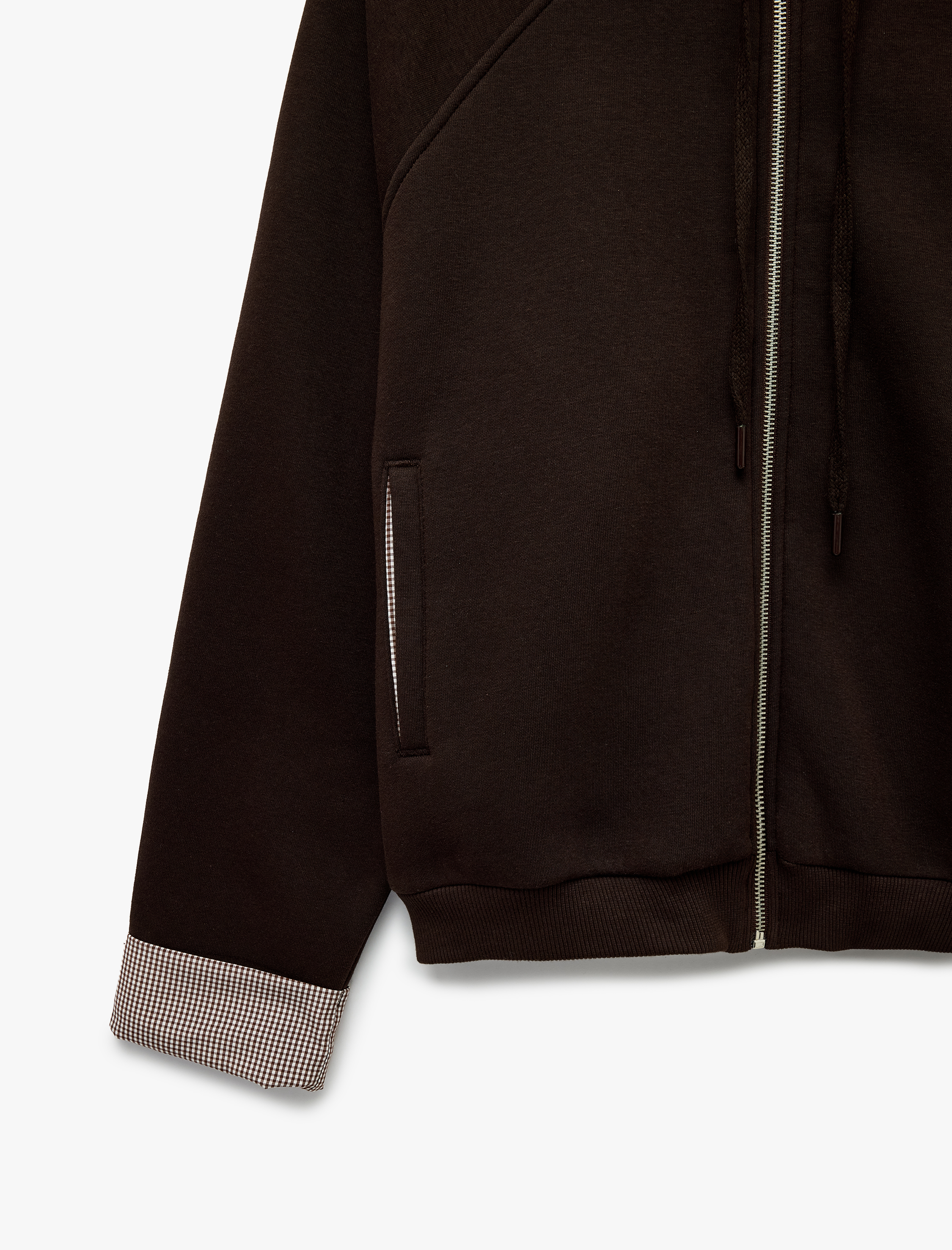   Şardonlu Ekose Detaylı Dik Yaka Fermuarlı Reglan Kollu Sweatshirt
