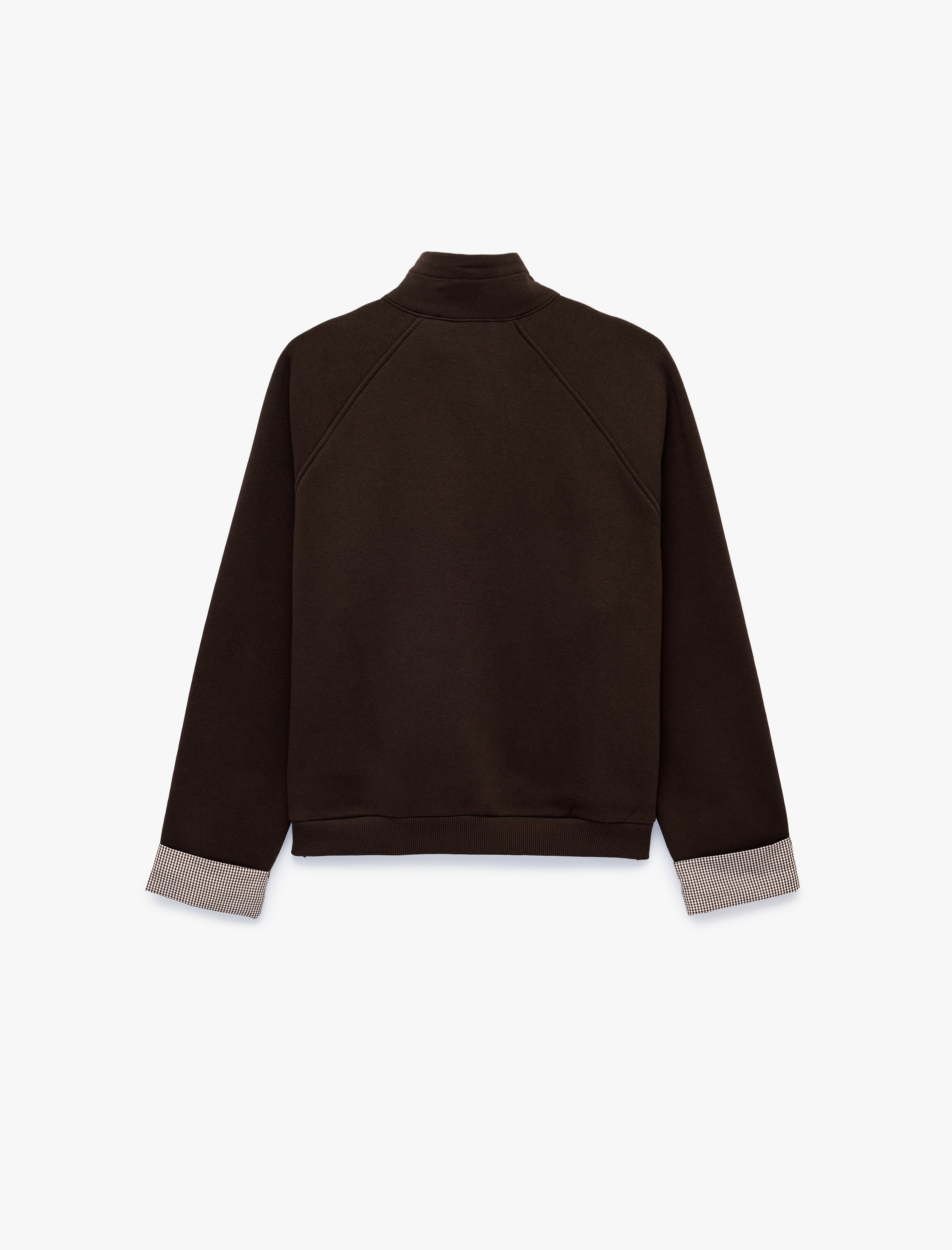   Şardonlu Ekose Detaylı Dik Yaka Fermuarlı Reglan Kollu Sweatshirt