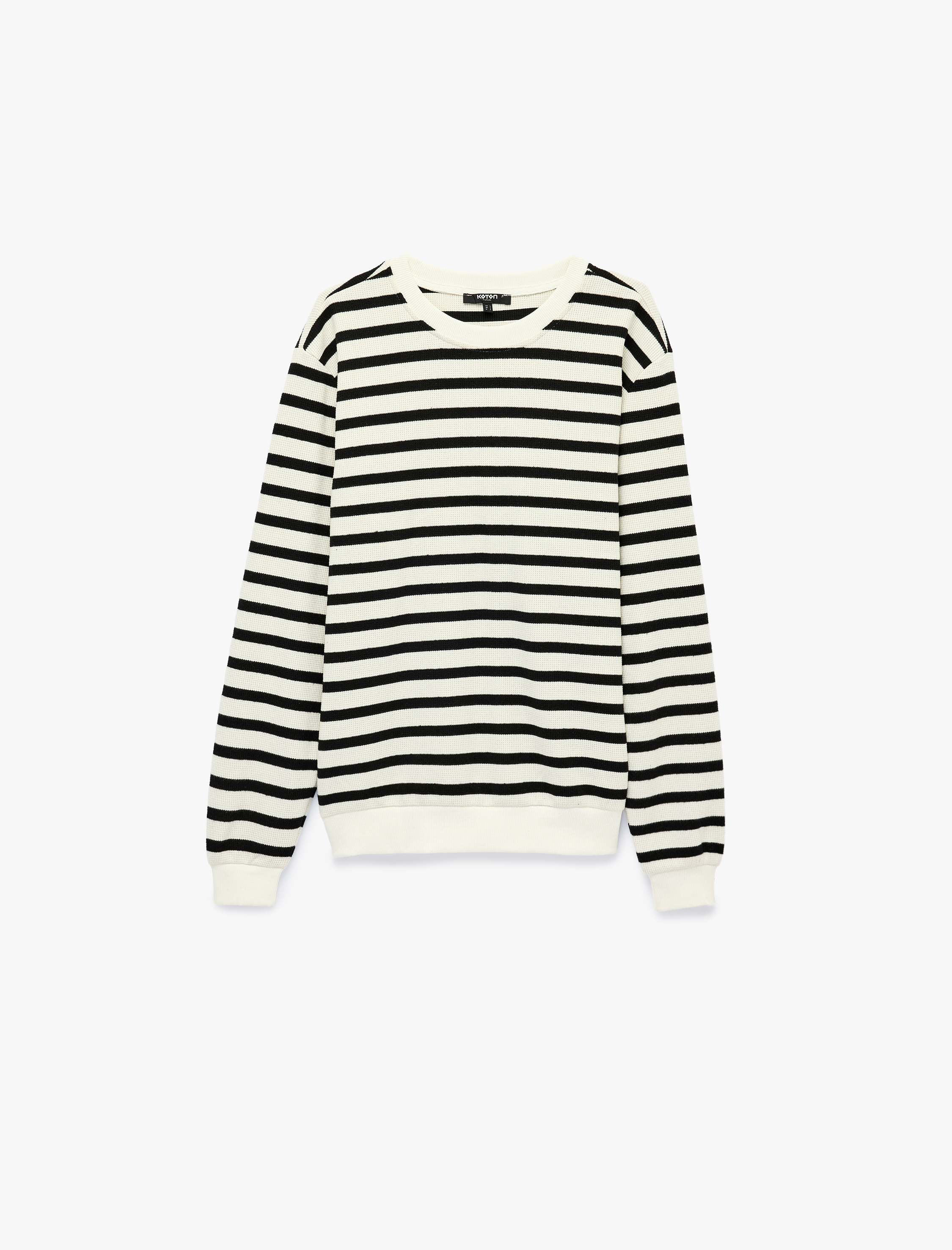 Koton Uzun Kollu Üç İplik Şardonlu Bisiklet Yaka Çizgili Sweatshirt