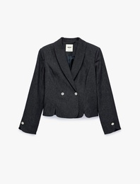 Slim Fit Uzun Kollu Düğmeli Şal Yaka Kruvaze Blazer Ceket