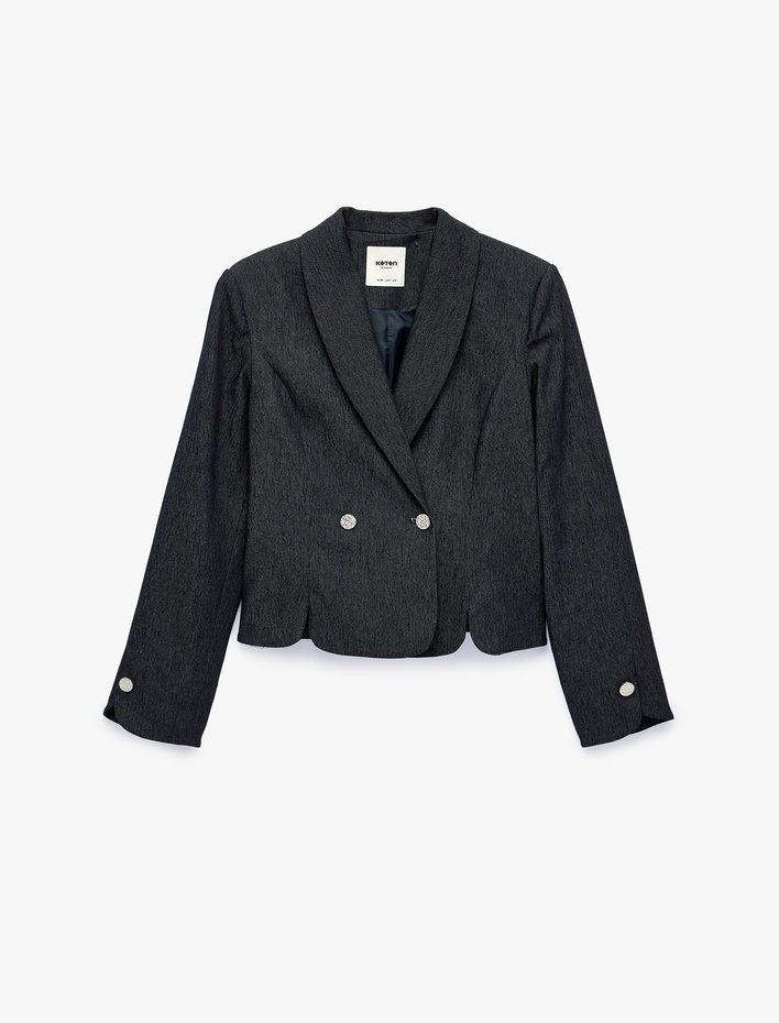  Slim Fit Uzun Kollu Düğmeli Şal Yaka Kruvaze Blazer Ceket