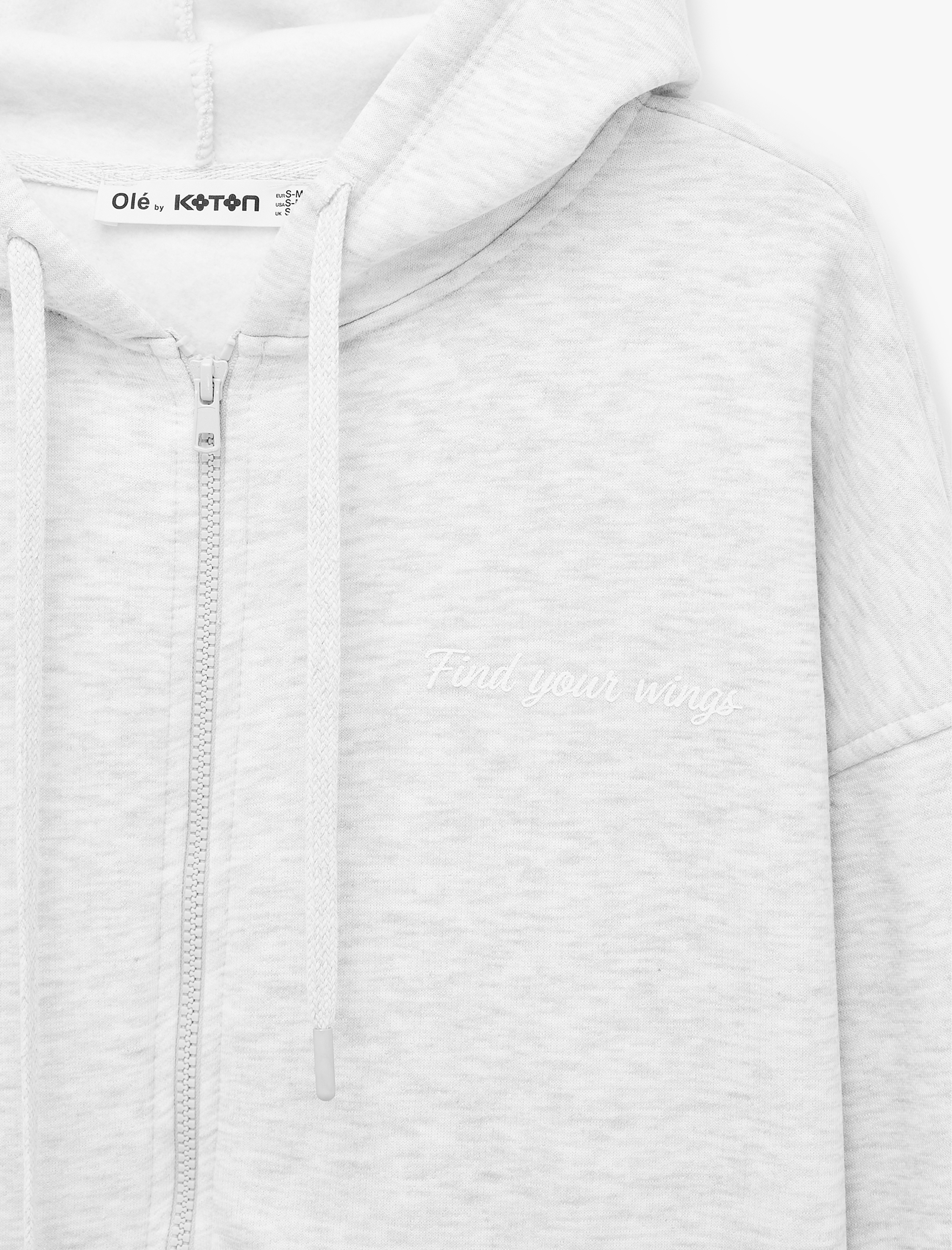   Rahat Kalıp Şardonlu Kanguru Cepli Fermuarlı Kapüşonlu Arkası Kanat Baskılı Sweatshirt