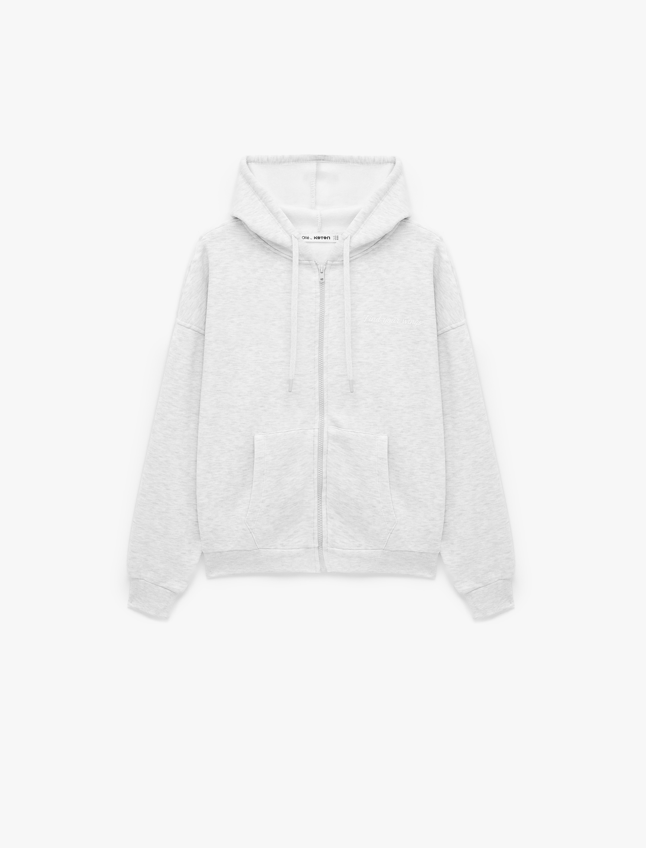   Rahat Kalıp Şardonlu Kanguru Cepli Fermuarlı Kapüşonlu Arkası Kanat Baskılı Sweatshirt