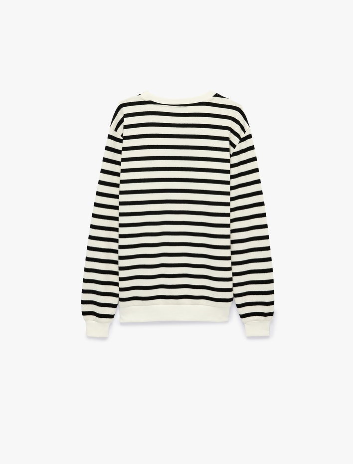 Uzun Kollu Üç İplik Şardonlu Bisiklet Yaka Çizgili Sweatshirt