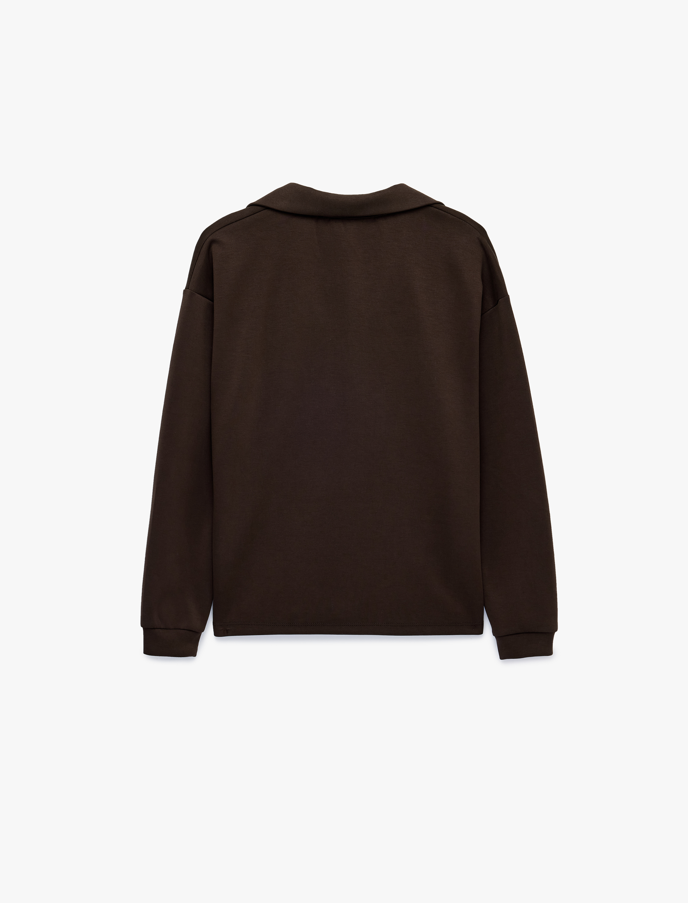 Koton Modal Kumaş Polo Yaka Uzun Kollu Boxy Sweatshirt görsel 2