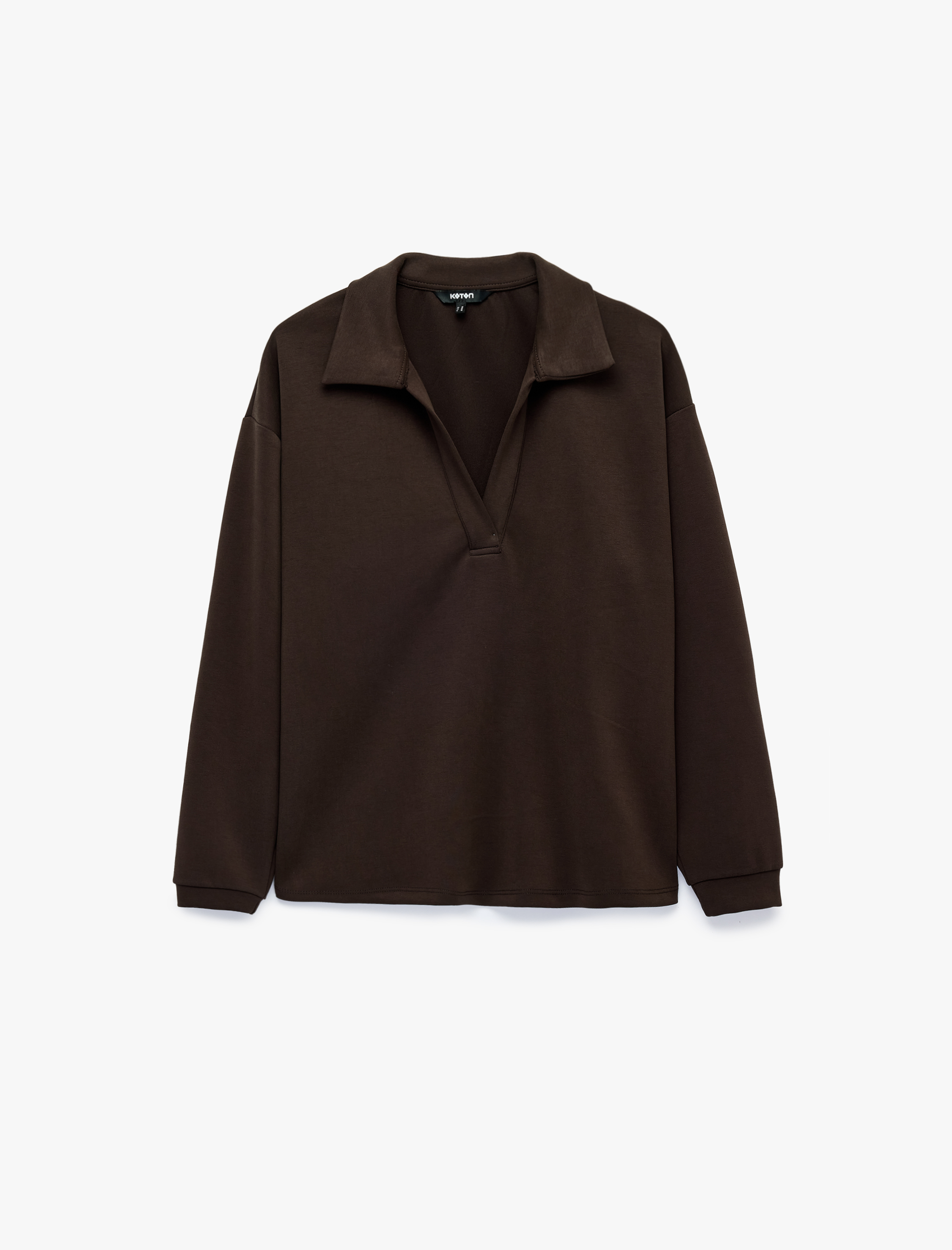 Koton Modal Kumaş Polo Yaka Uzun Kollu Boxy Sweatshirt