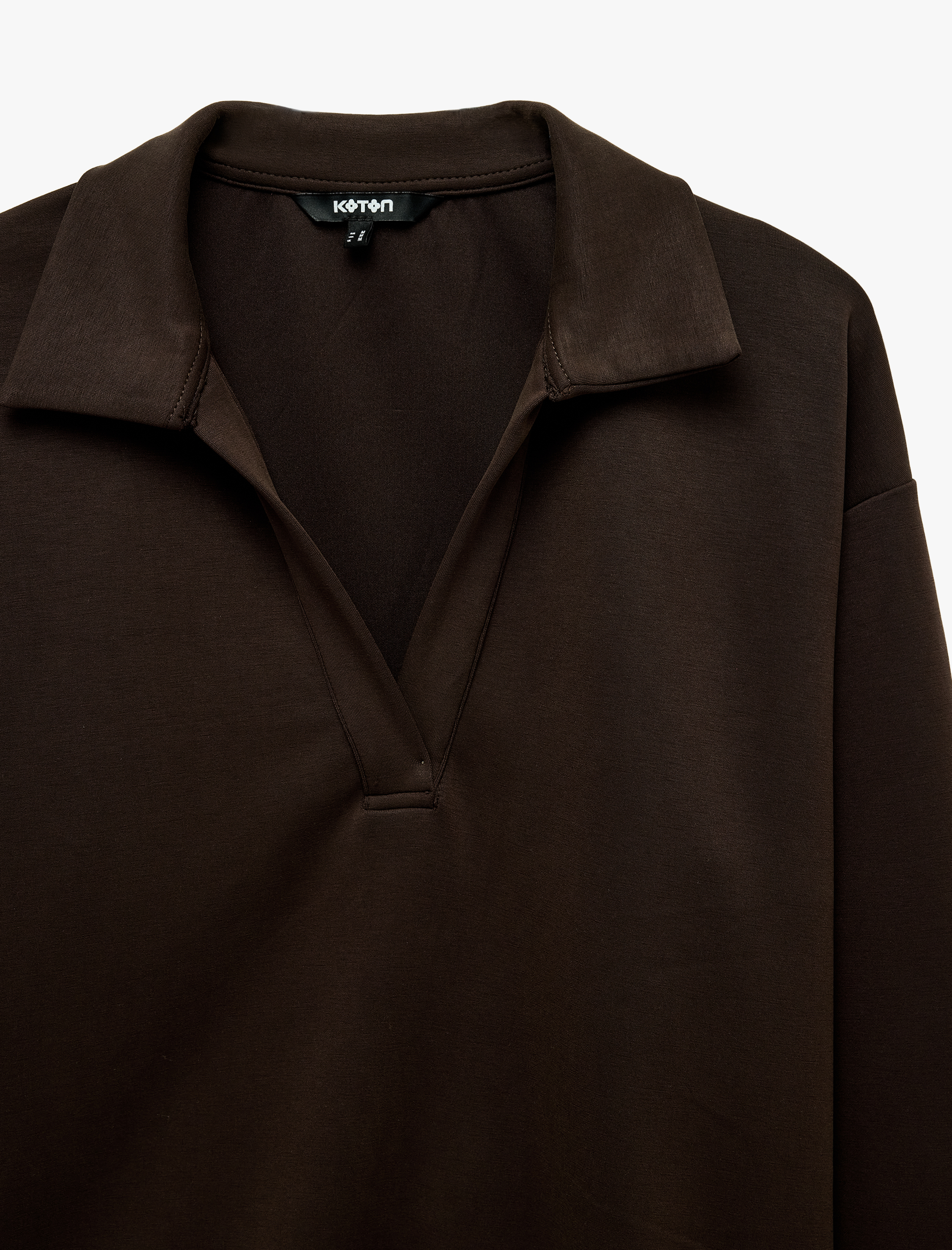 Koton Modal Kumaş Polo Yaka Uzun Kollu Boxy Sweatshirt görsel 3