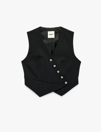 Asimetrik Çizgili Blazer Yelek
