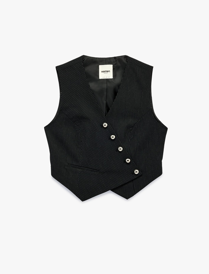  Asimetrik Çizgili Blazer Yelek