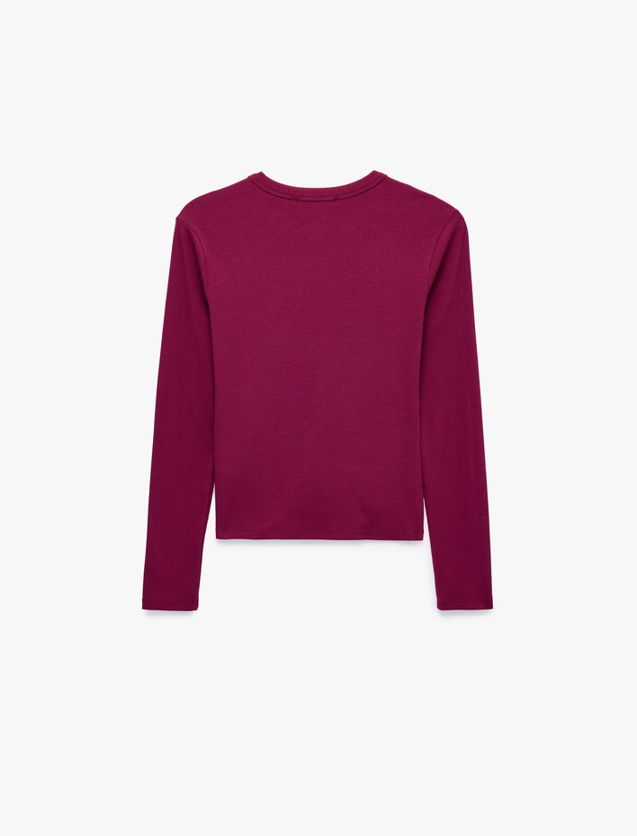  Slim Fit Kaşkorse Pamuk Karışımlı Bisiklet Yaka Uzun Kollu Basic Tişört