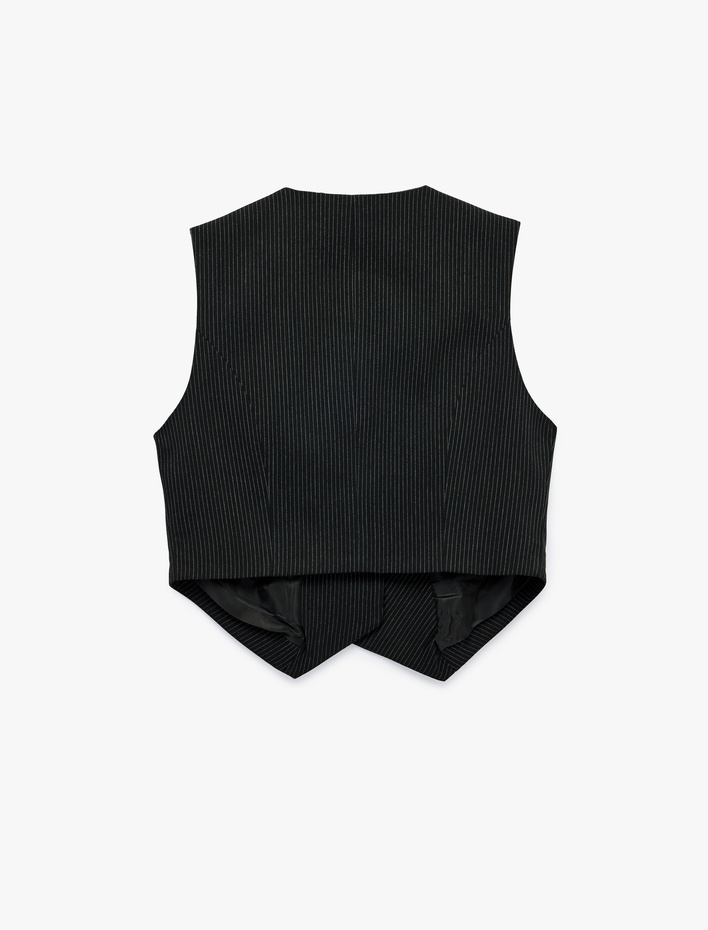  Asimetrik Çizgili Blazer Yelek