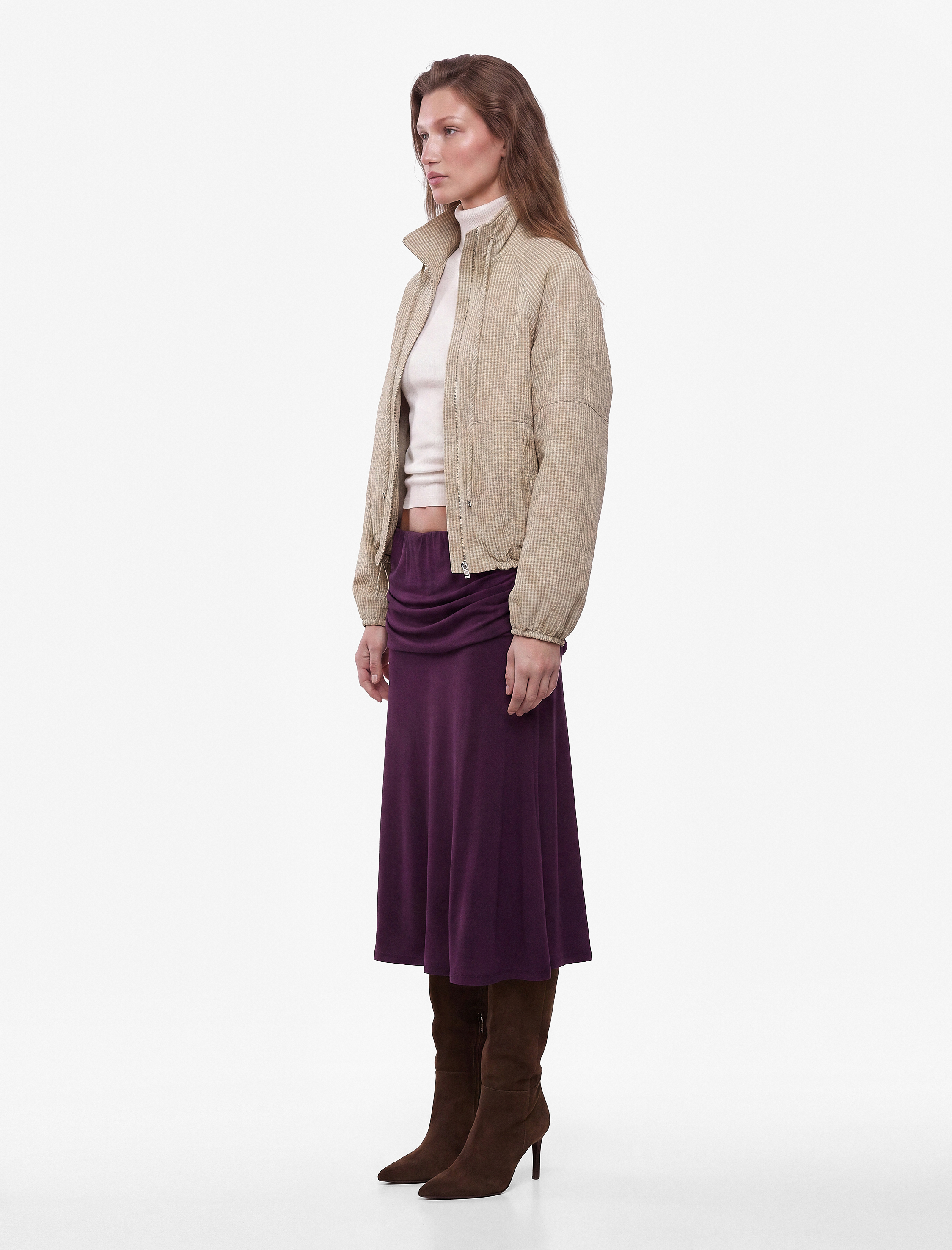   Slim Fit Normal Bel Katlı Volanlı Drape Detaylı Dökümlü Uzun Etek