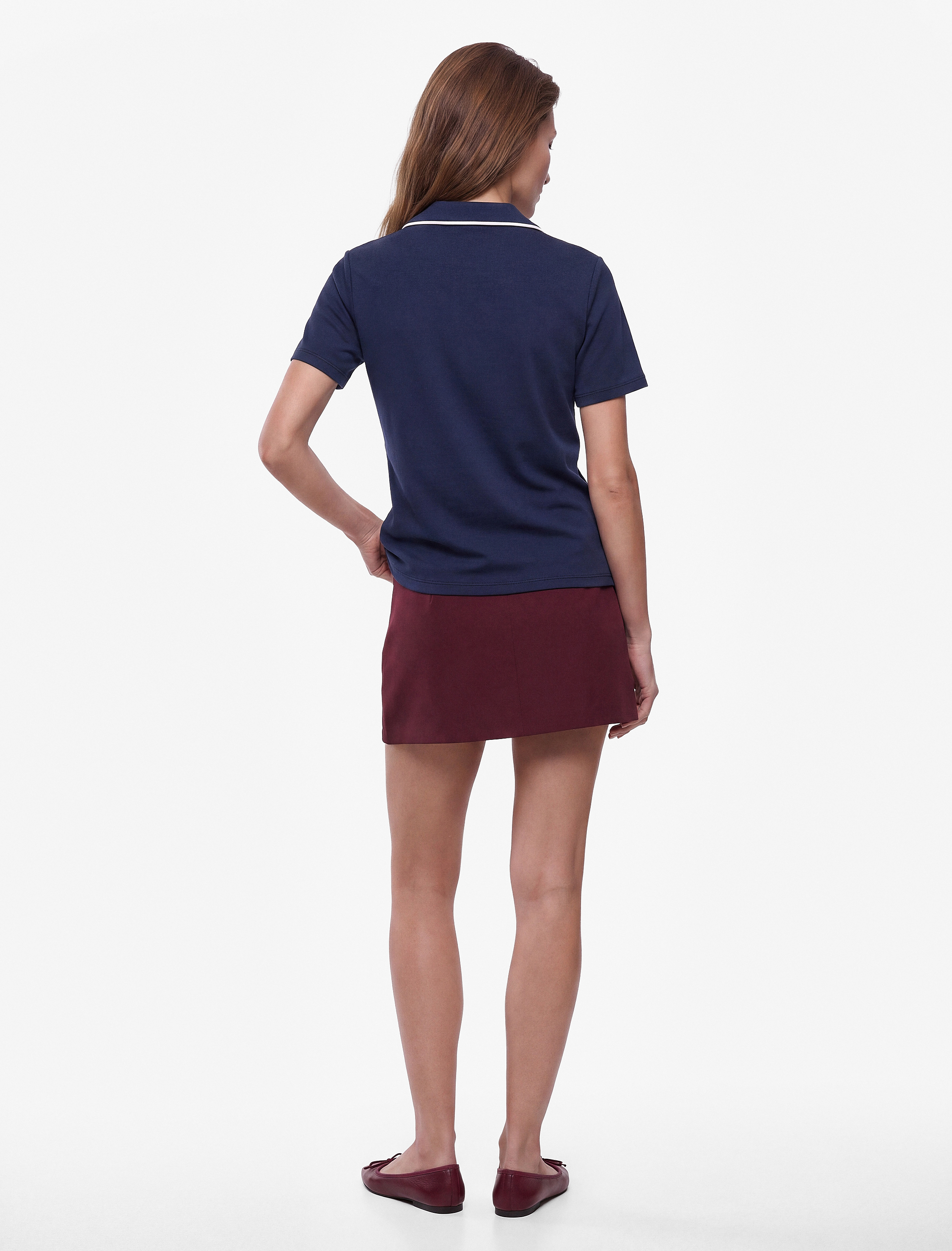   Modal Kumaş Regular Fit Biyeli Kısa Kollu Polo Yaka Tişört