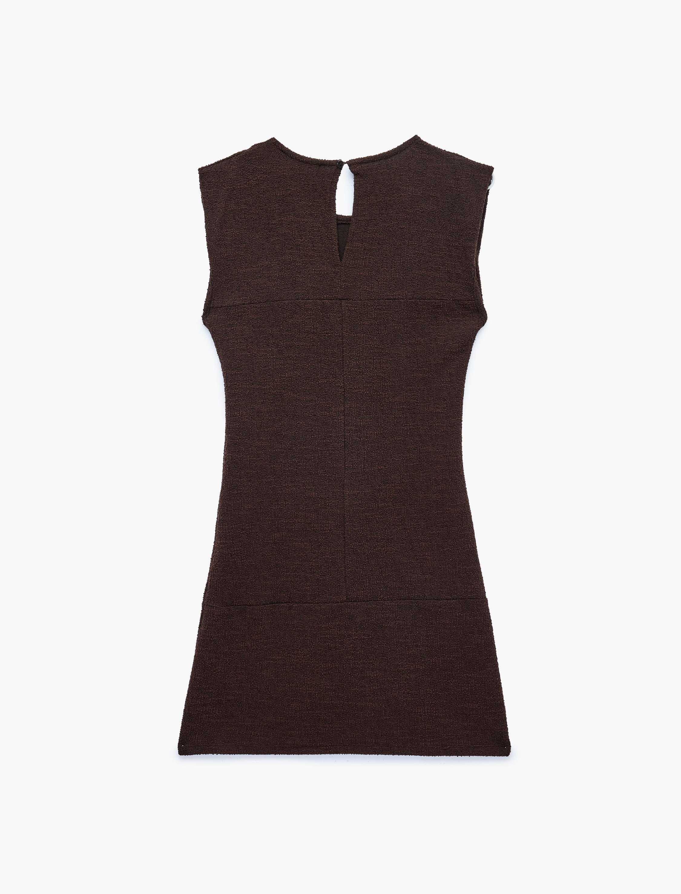 Koton Slim Fit Kolsuz Bisiklet Yaka Süslü Düğmeli Napolyon Kapama Tüvit Mini Elbise görsel 6
