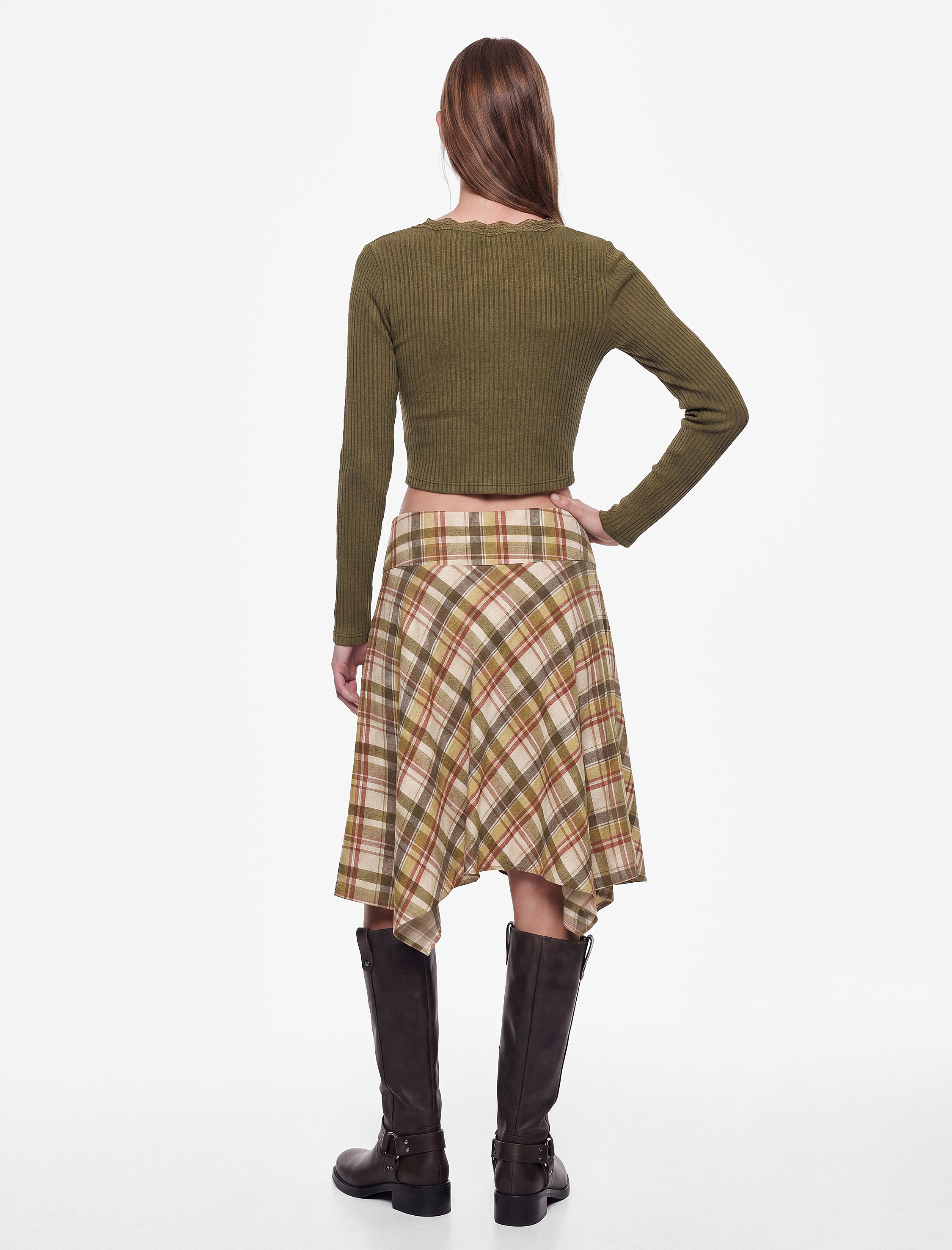   Slim Fit Kaşkorse Dantel Detaylı V Yaka Uzun Kollu Tişört