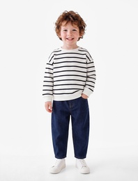 Bisiklet Yaka Uzun Kollu Çizgili Oversize Sweatshirt
