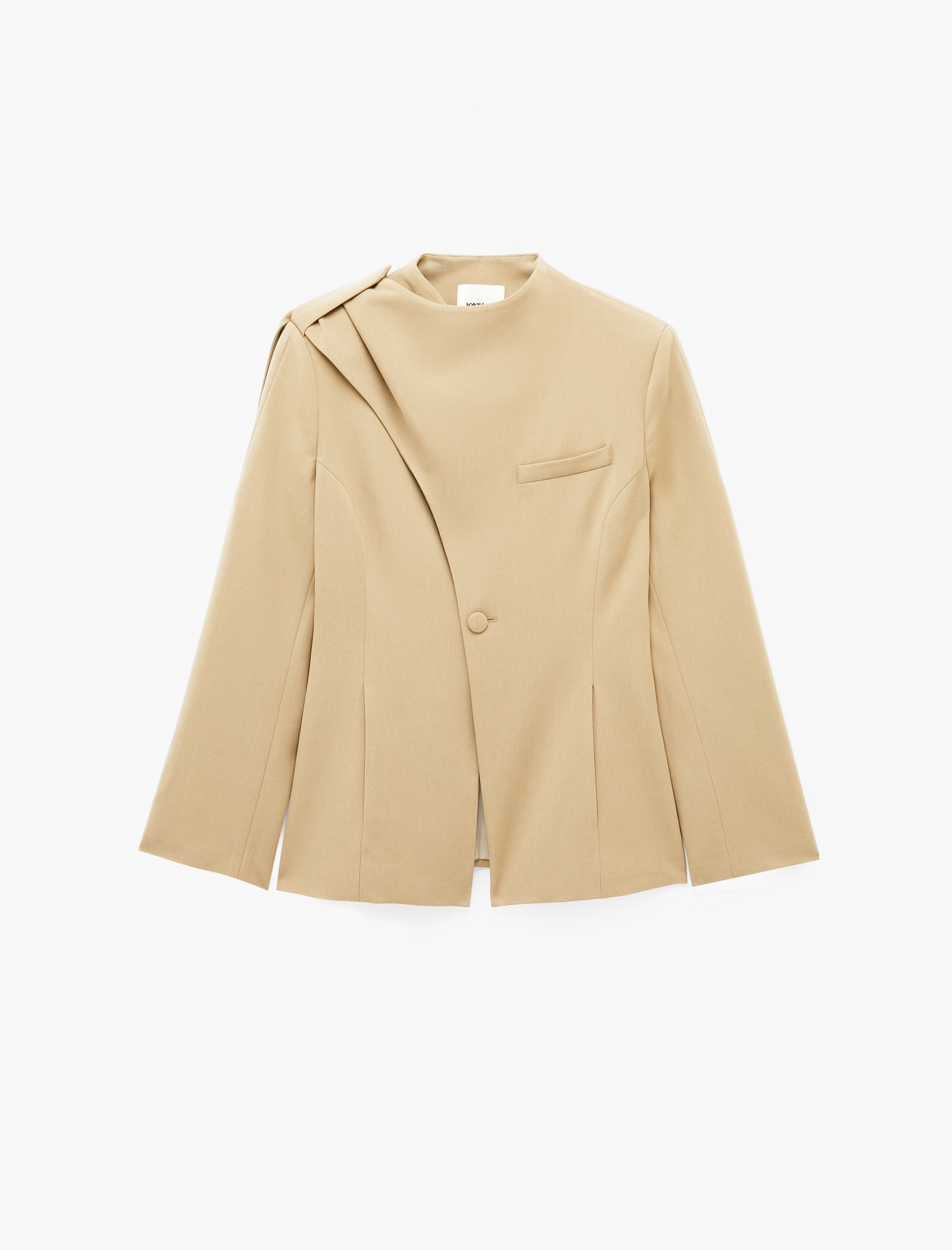 Koton Uzun Kollu Şal Yaka Düğmeli Asimetrik Drape Detaylı Peplum Blazer Ceket