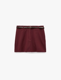 Kemerli Cepli Slim Fit A Kesim Mini Etek