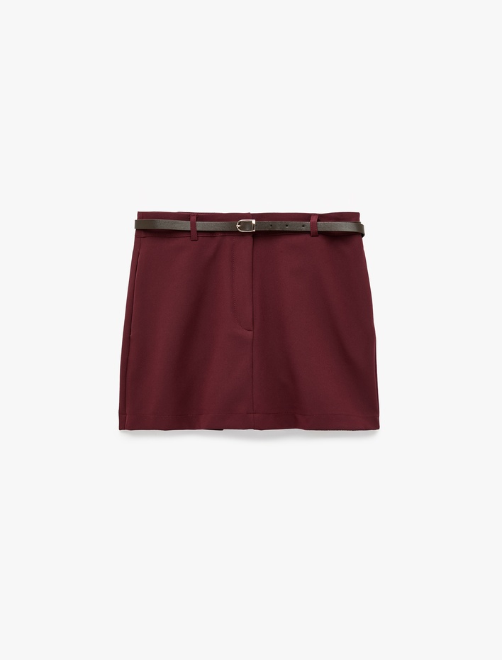  Kemerli Cepli Slim Fit A Kesim Mini Etek