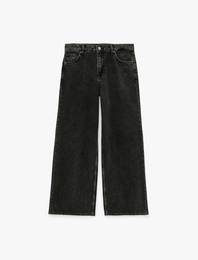 Düşük Bel Cepli Bol Kesim Düz Paça Pamuklu Denim Pantolon - Loose Straight Fit Jean
