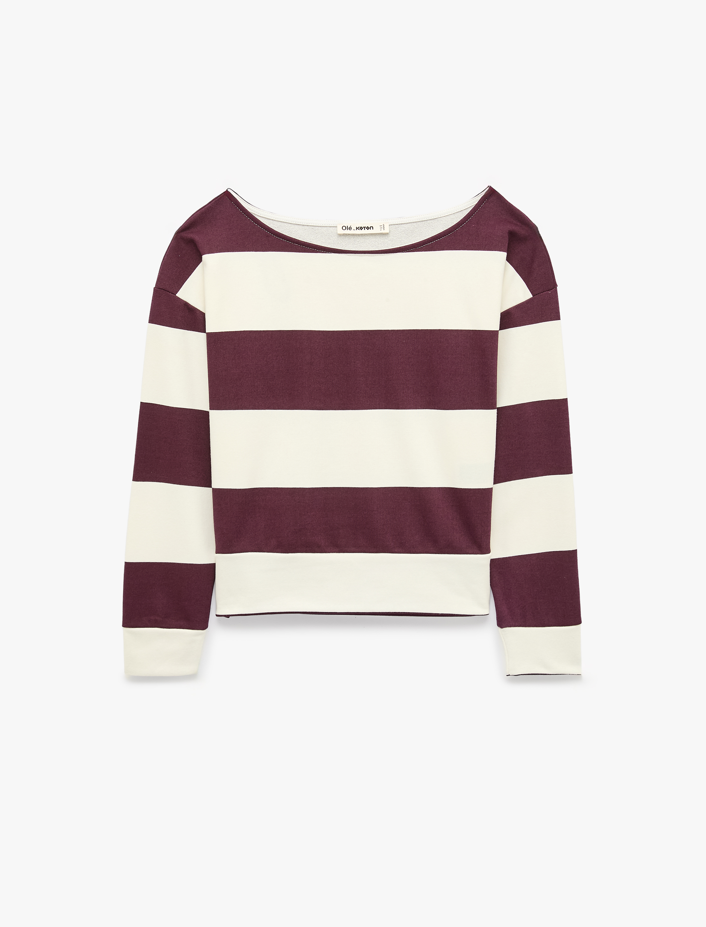 Koton Şardonlu Rahat Kalıp Kayık Yaka Omzu Açık Çizgili Sweatshirt