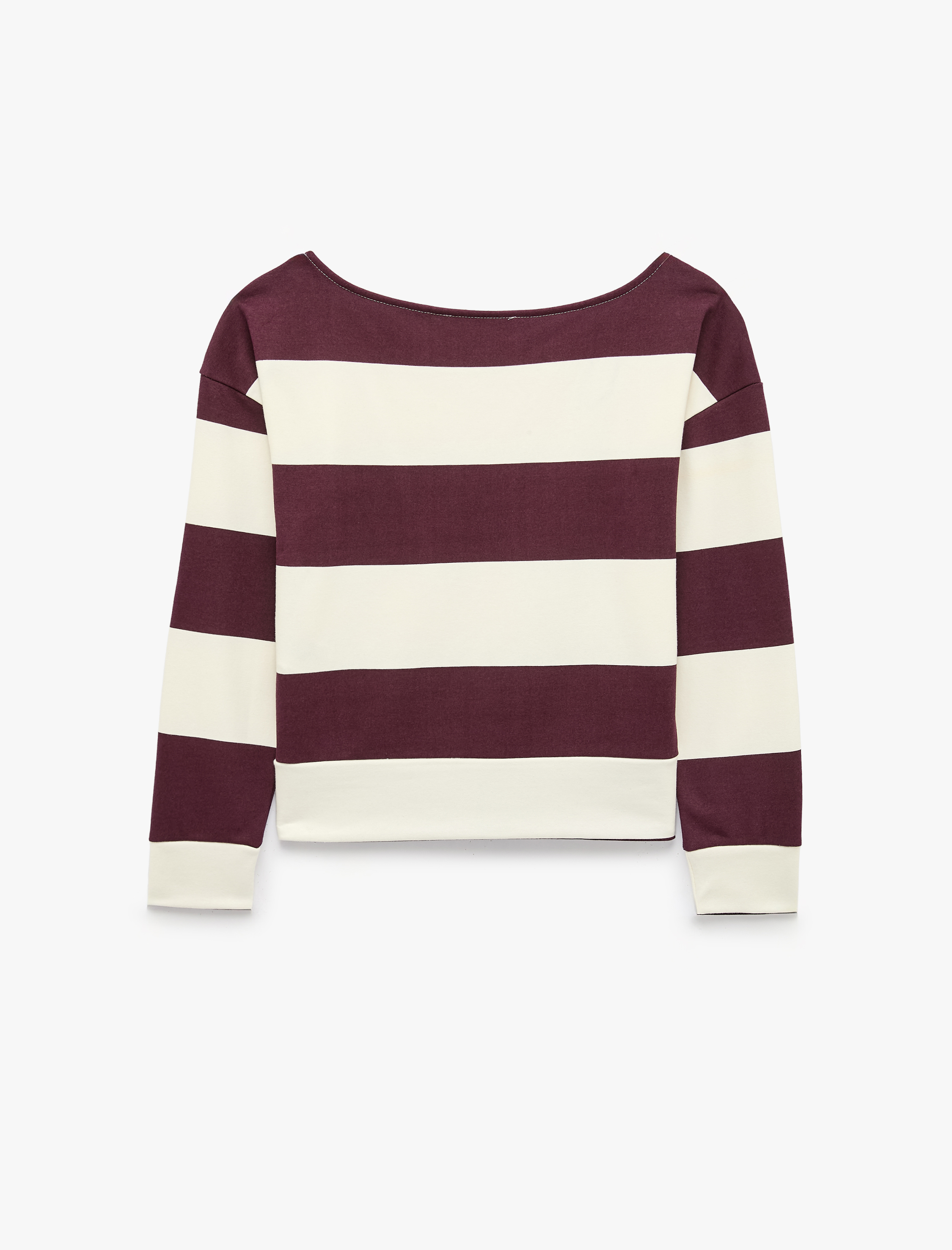 Koton Şardonlu Rahat Kalıp Kayık Yaka Omzu Açık Çizgili Sweatshirt görsel 2