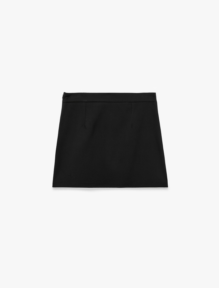  Viskon Karışımlı Düğmeli Slim Fit Kruvaze Mini Etek