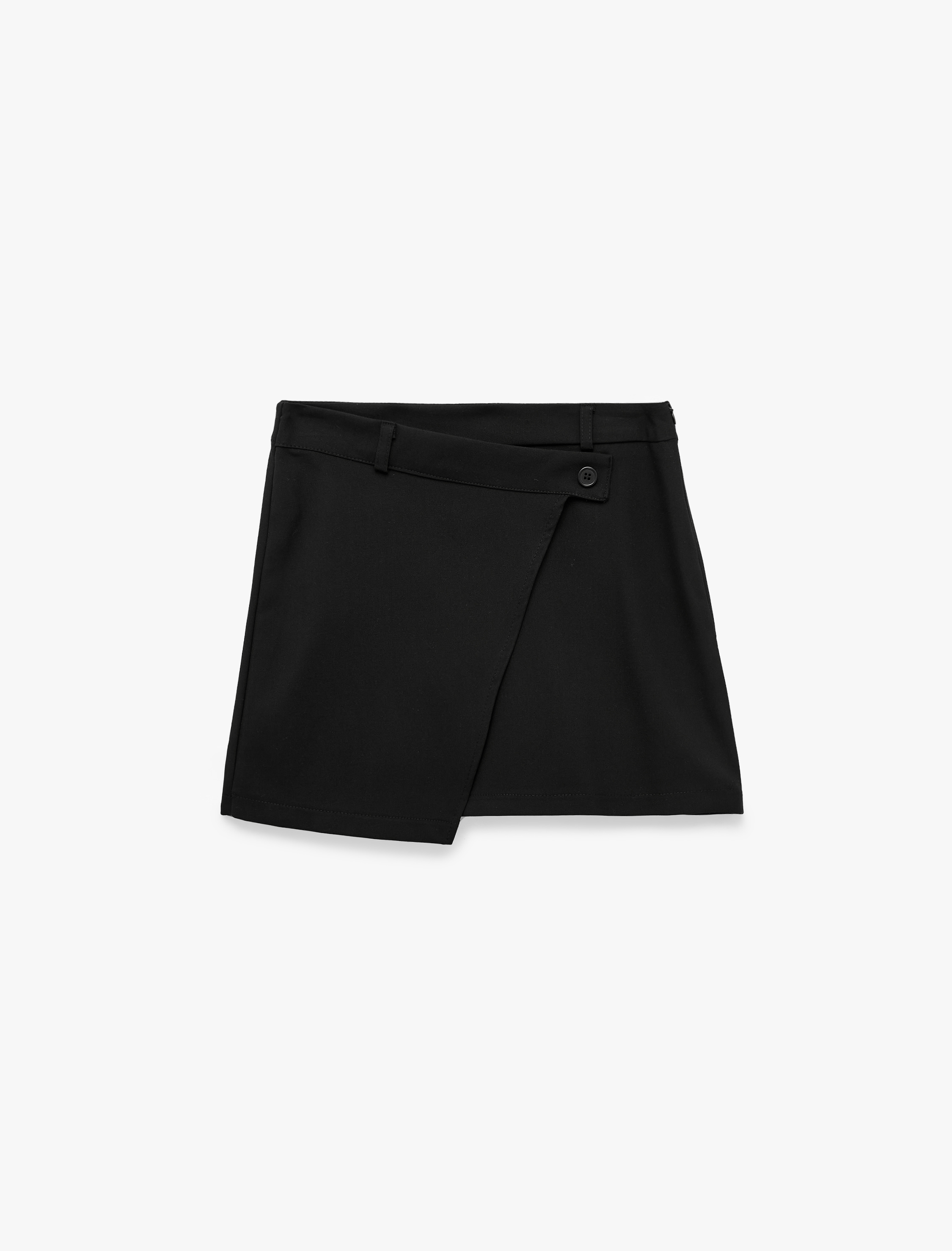Koton Viskon Karışımlı Düğmeli Slim Fit Kruvaze Mini Etek