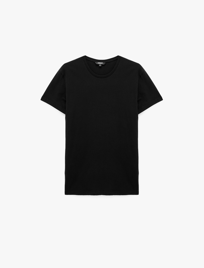  Pamuklu Kısa Kollu Bisiklet Yaka Basic Slim Fit Tişört
