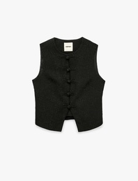 Slim Fit Dokulu Bisiklet Yaka Süs Düğmeli Yelek