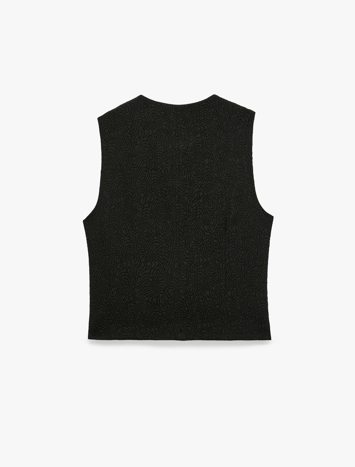  Slim Fit Dokulu Bisiklet Yaka Süs Düğmeli Yelek