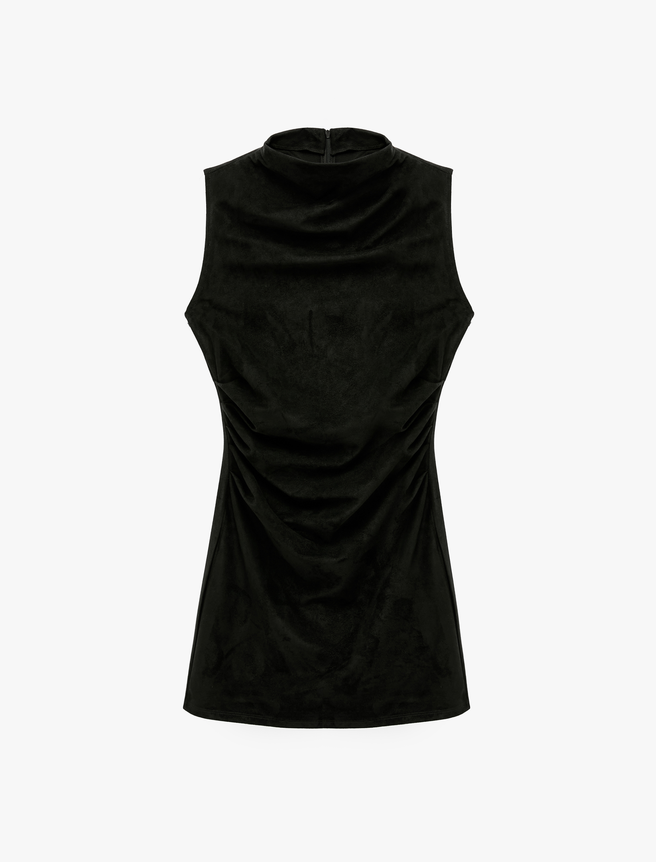 Koton Drape Detaylı Dar Kesim Kolsuz Bodycon Dik Yaka Mini Elbise