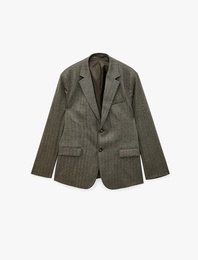 Uzun Kollu Viskon Karışımlı Cepli Düğmeli Mono Yaka Blazer Ceket