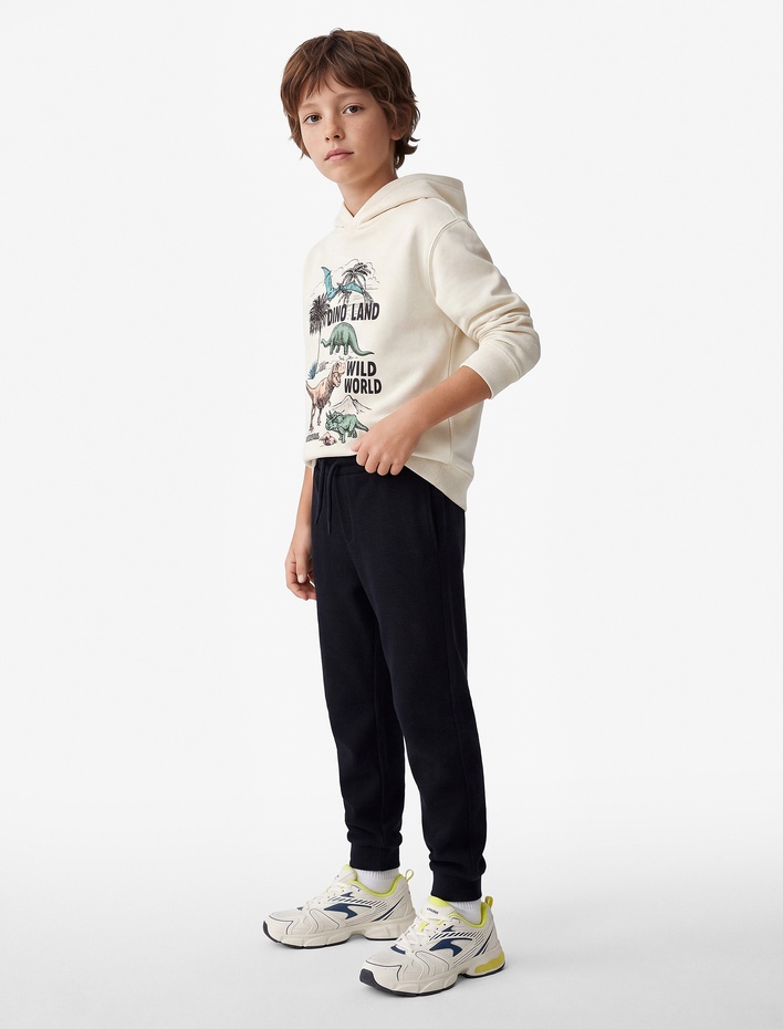 Erkek Çocuk Pamuklu Beli Bağcıklı Dokulu Basic Jogger Eşofman Altı