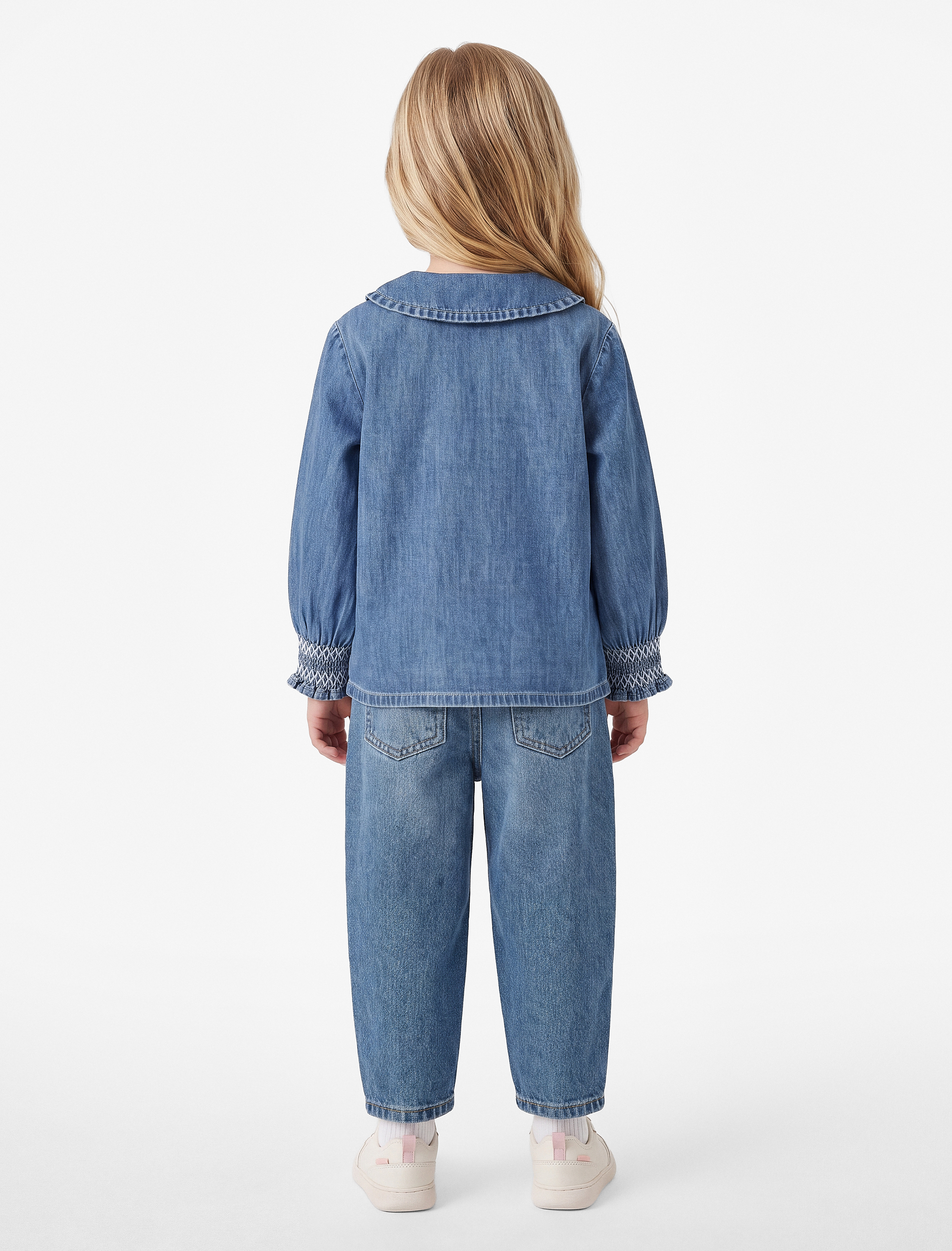  Kız Bebek Pamuklu Uzun Kollu Bebe Yaka Denim Gömlek