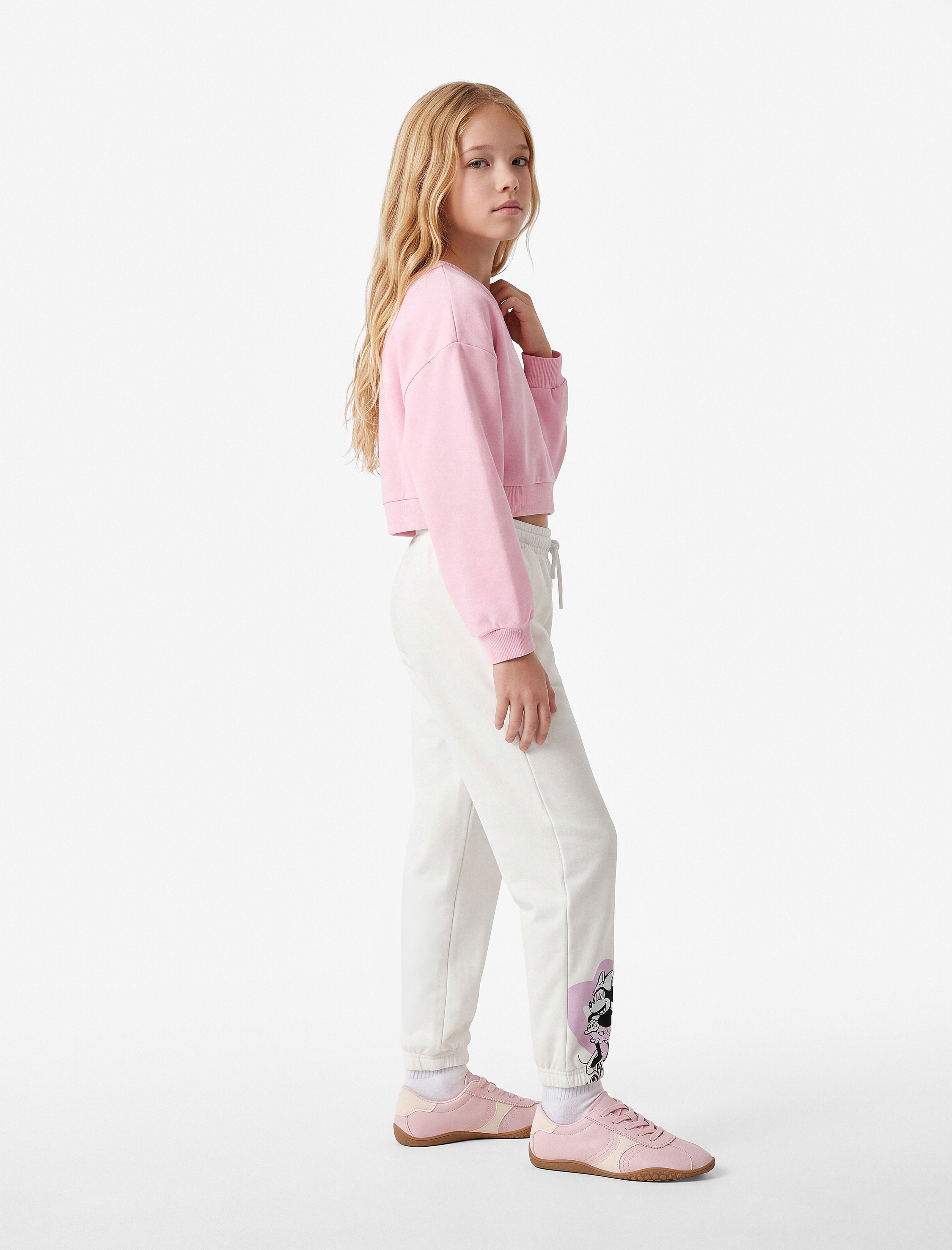  Kız Çocuk Lisanslı Mickey Mouse Baskılı Şardonlu Jogger Eşofman Altı