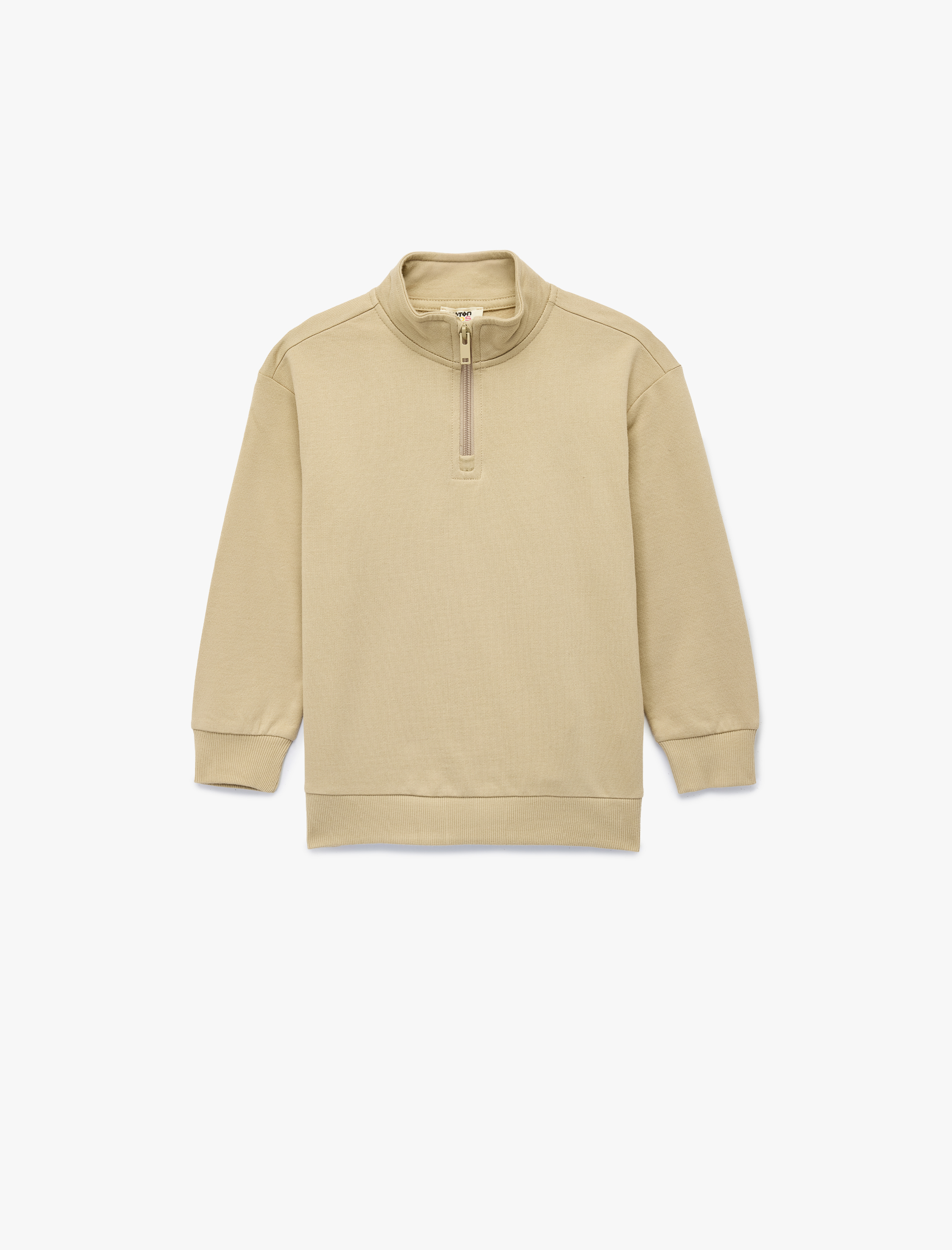  Erkek Çocuk Dik Yaka Uzun Kollu Yarım Fermuarlı Pamuklu Basic Şardonlu Sweatshirt