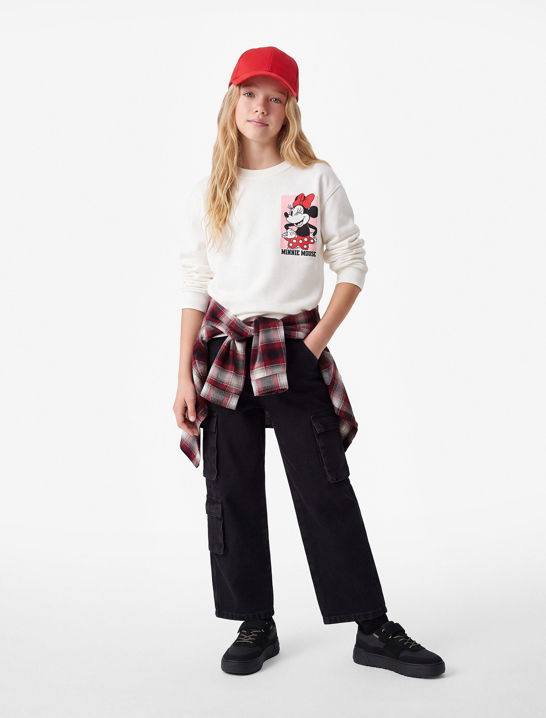  Kız Çocuk Minnie Mouse Baskılı Uzun Kollu Bisiklet Yaka Lisanslı Şardonlu Sweatshirt
