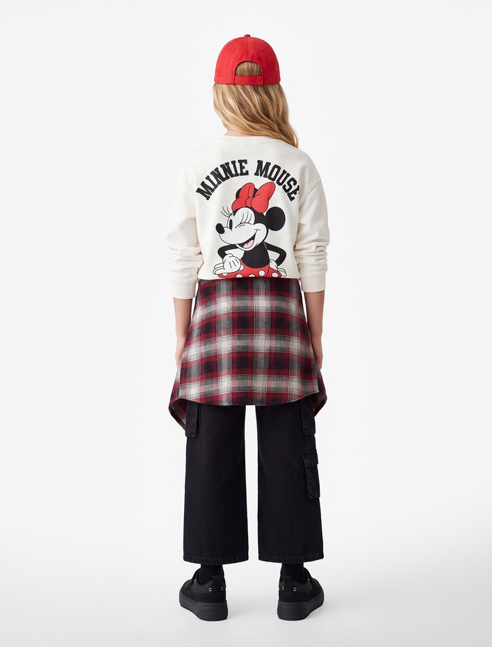 Kız Çocuk Minnie Mouse Baskılı Uzun Kollu Bisiklet Yaka Lisanslı Şardonlu Sweatshirt