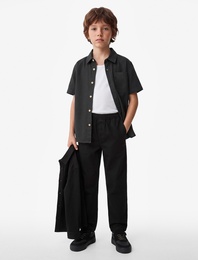 Pamuklu Rahat Kalıp Beli Lastikli Cepli Gabardin Pantolon