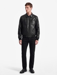 Slim Fit Gömlek Yaka Fermuarlı Cepli Suni Deri Ceket