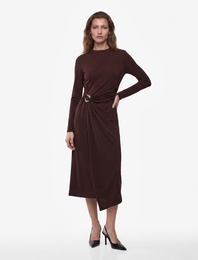 Koton X Sibil Çetinkaya - Uzun Kollu Dik Yaka Metal Aksesuarlı Slim Fit Maxi Elbise