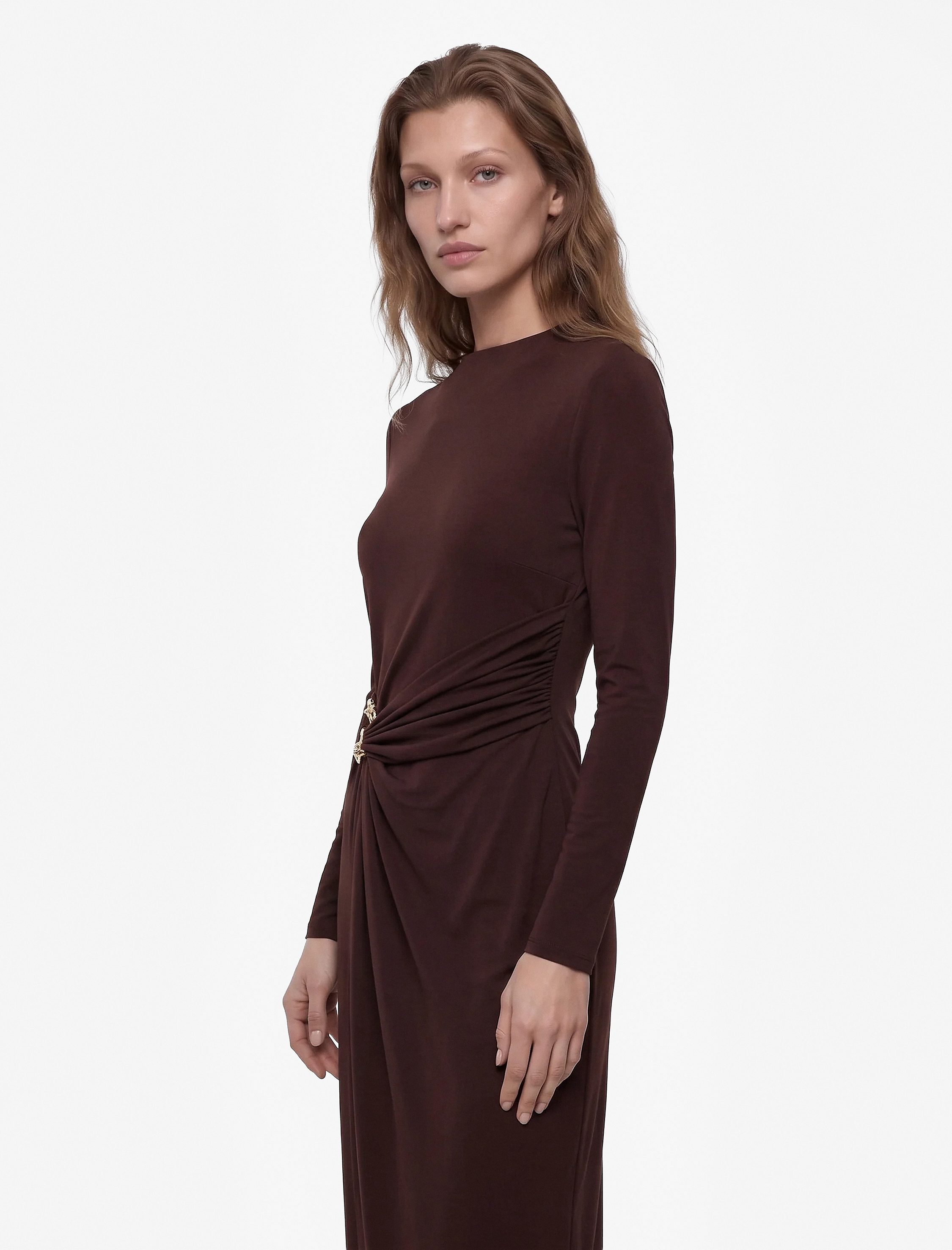 Koton X Sibil Çetinkaya - Uzun Kollu Dik Yaka Metal Aksesuarlı Slim Fit Maxi Elbise görsel 2