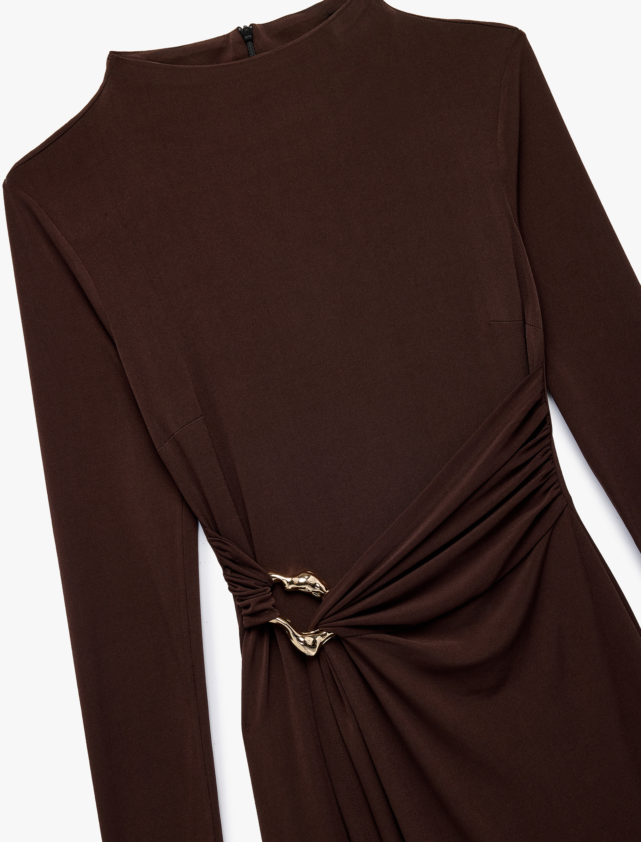Koton X Sibil Çetinkaya - Uzun Kollu Dik Yaka Metal Aksesuarlı Slim Fit Maxi Elbise görsel 7